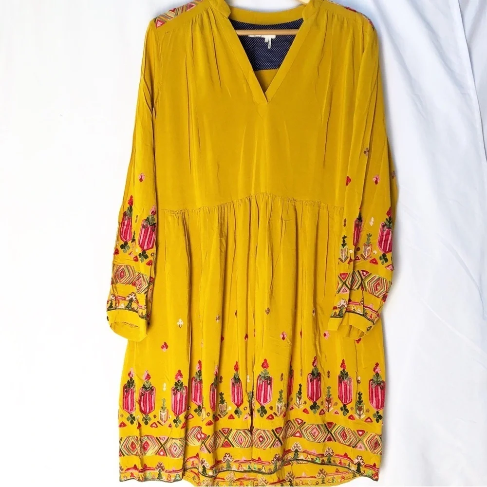 ANTHROPOLOGIE | FLOREAT RAELLA YELLOW EMBROIDERED DRESS LARGE - Picture 4 of 11